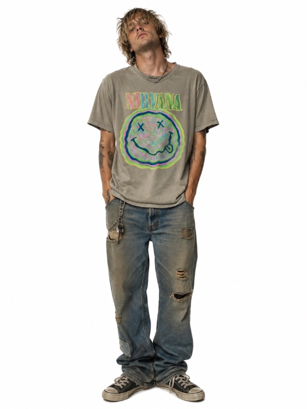 Nirvana Shirt L Smiley Face Tan